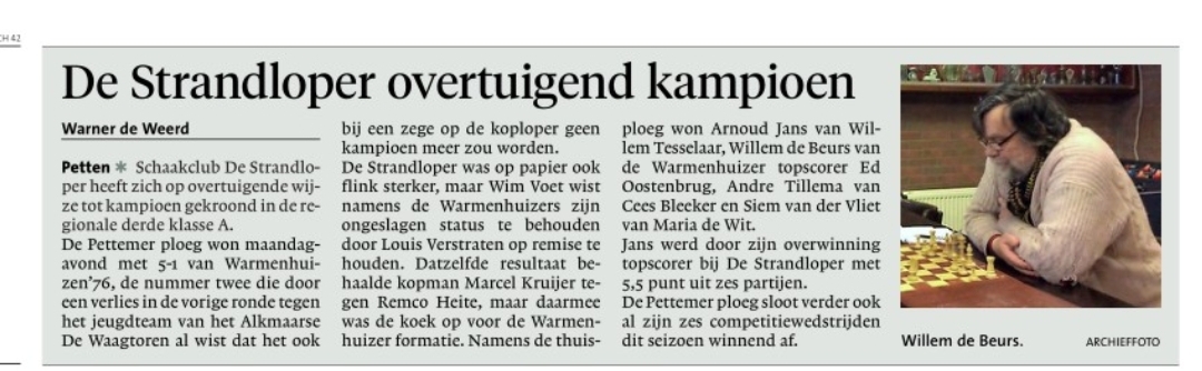 Strandloper pakt kampioenschap in 3e klasse