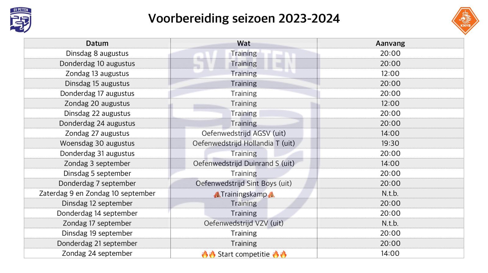 Oefenprogramma seizoen 2023-2024