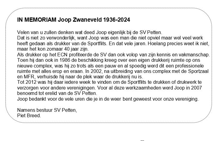 In memoriam Joop Zwaneveld