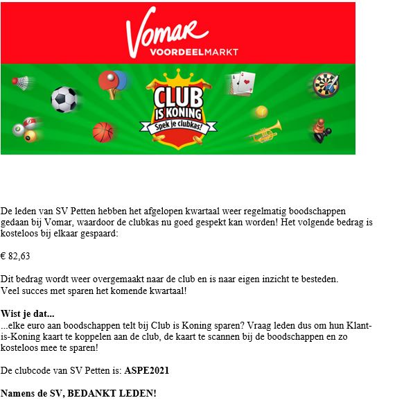 Sparen bij de VOMAR voor de Club!