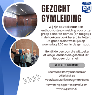 Gymleiding Petten gezocht